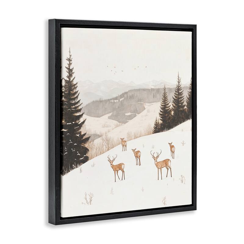 Stupell Winter Deer Mountain View Framed Floater Canvas Wall Art Design By Arlington Prints