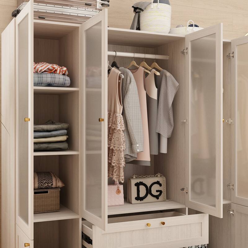 Combo Large Frosted Glass Closet: Versatile Wardrobe Options Armoires