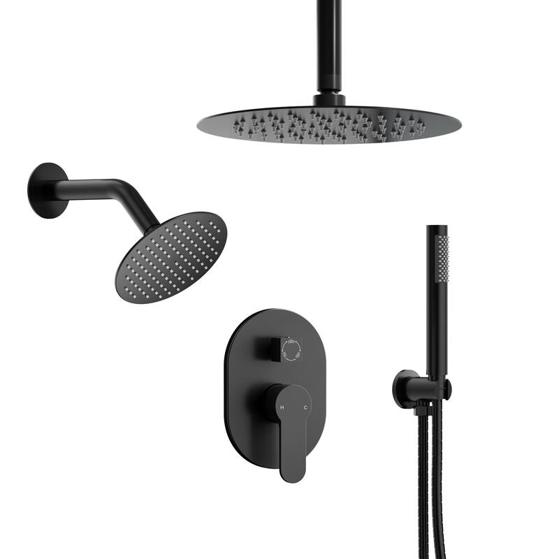 Shower System 10 & 6 in. Dual Rainfall Shower Head Faucet Set with Handheld Pressure Balance Valve Trim Kit