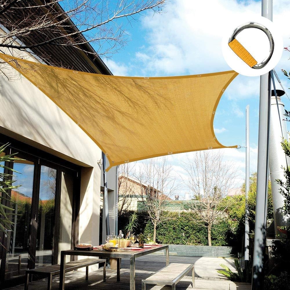 Yellow 90% Shade Fabric Sun Shade Cloth Taped Edge with Grommets Sun-Block Canopy Free 12 Bungee Balls 10ft x 10ft 