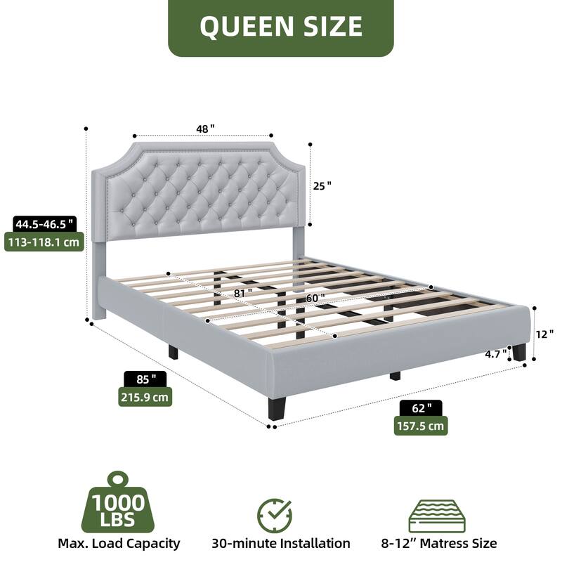 Moasis Upholstered Tufted Bed Frame with Adjustable Height Headboard