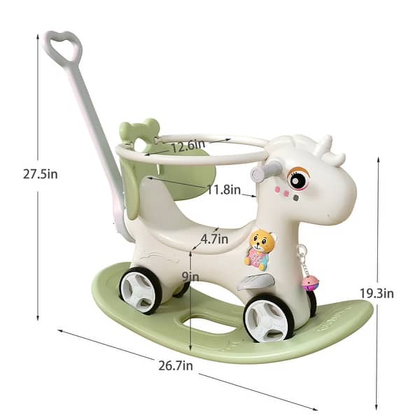 dimension image slide 1 of 4, Rocking Horse for Toddlers, Balance Bike Ride On Toys with Push Handle,Backrest and Balance Board for Baby Girl and Boy