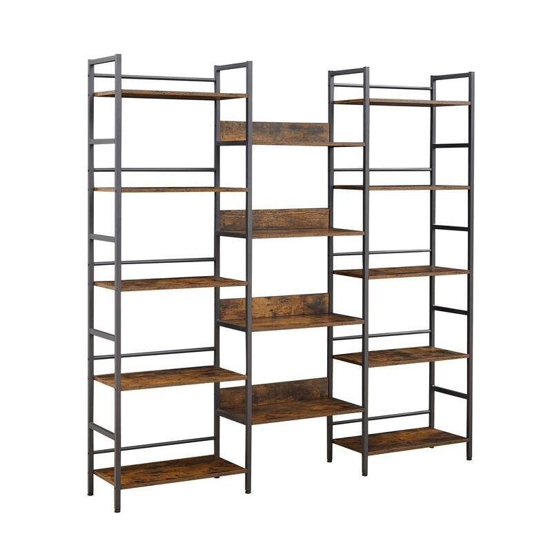 Grondin Vintage Industrial Style Triple Wide 5-Tier Bookcase Large Etagere Bookshelf Open Storage Rack with Metal Frame