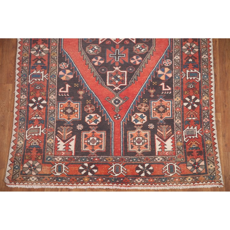 Hand Knotted Oriental 100% Wool Carpet Traditional Tribal Greys & Charcoal Hamedan Area Rug - 7' 1'' X 4' 2''