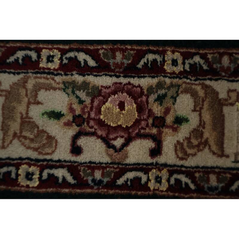 Hand Knotted Oriental Wool & Silk Carpet Traditional Floral Green Kashan Runner Rug - 10' 1'' X 2' 3''