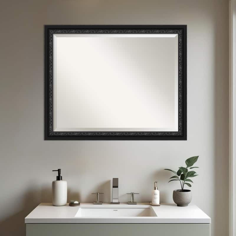 Downton Black Beveled Wood Framed Bathroom Vanity Wall Mirror - Downton Black