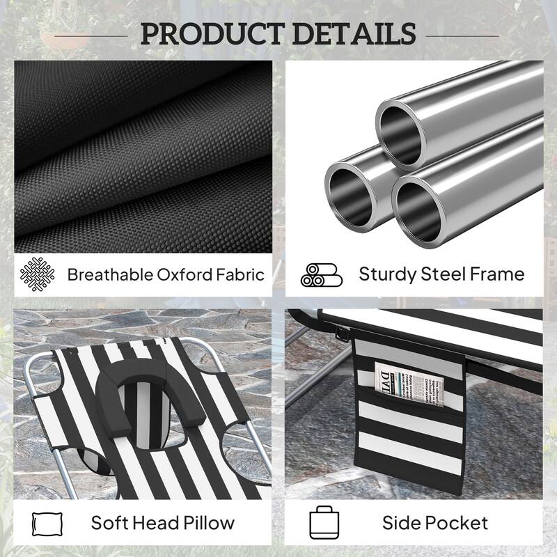 Outsunny Chaise Lounge Chair Outdoor with Face Arm Hole, 5-Position Reclining Face Down Tanning Chair with Carry Strap