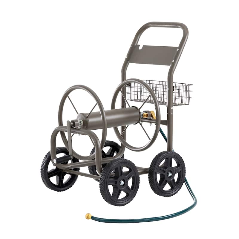 Glitzhome 36"H Steel Garden 4-Wheel Reel Cart with Hose