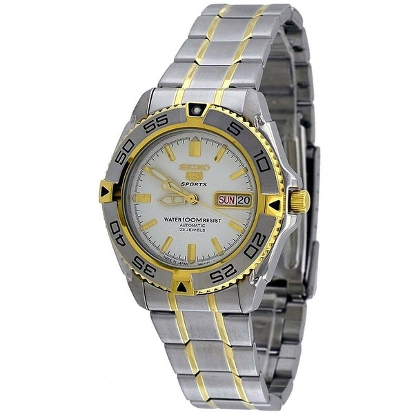 Seiko Men's SNZB24J1 'Seiko 5' Two-Tone Stainless Steel Watch - White. Opens flyout.