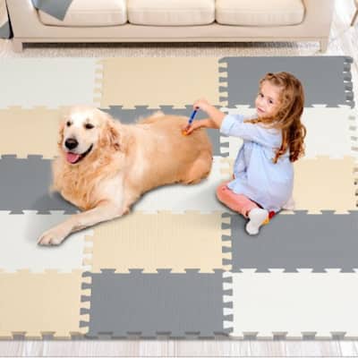 16 Tiles Kids Play Mat, 0.4 Inch Toddler Play Mat with EVA Foam, 12" x 12" Puzzle Play Mat with 16 sq.ft Coverage, Interlocking