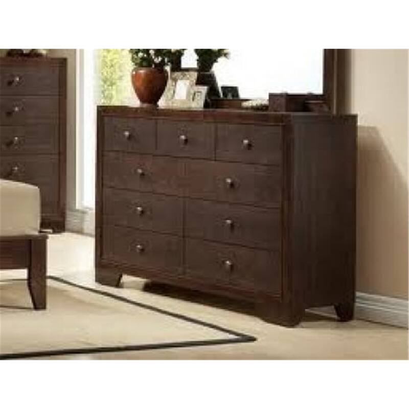 9 Drawer Dresser Espresso Finish - Large Clothing Storage - Antique Style Chest of Drawers - 57" Wide