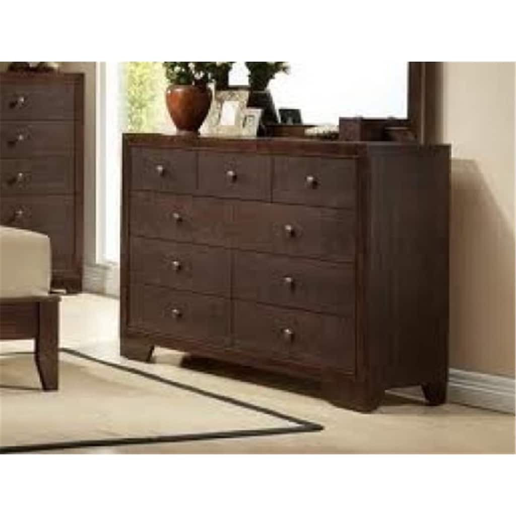 9 Drawer Dresser Espresso Finish - Large Clothing Storage - Antique Style Chest of Drawers - 57" Wide