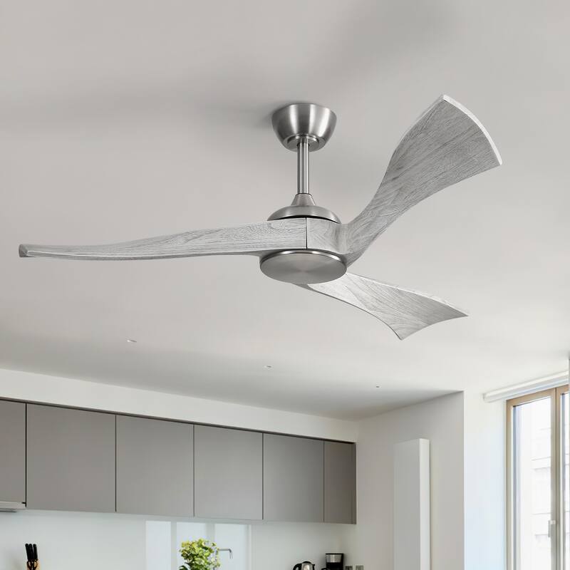 52" Solid Wood Noiseless 3-Blade Ceiling Fans with Dimmable LED Light Optional and Remote, 6-Speed Reversible DC Motor - Nickel with Grey Solid wood Blades/Withoutlights