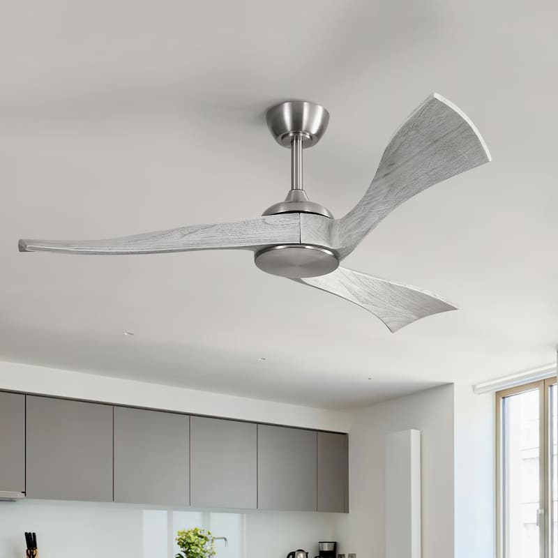 52" Wood Noiseless 3-Blade Ceiling Fans with Dimmable LED Light Optional and Remote, 6-Speed Reversible DC Motor