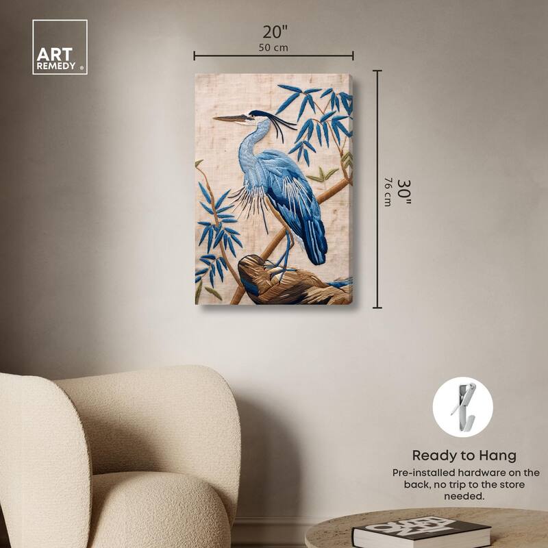 Needlework Heron Canvas by Art Remedy, Gallery Wrapped