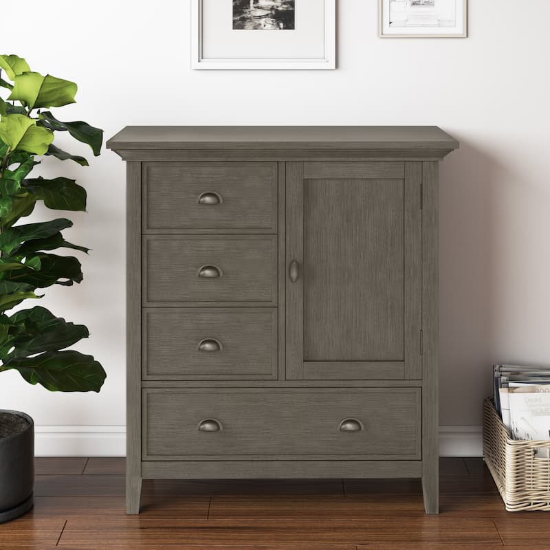 WYNDENHALL Mansfield SOLID WOOD 39 inch Wide Transitional Medium Storage Cabinet - 39"w x 17"d x 42" h - Farmhouse Grey