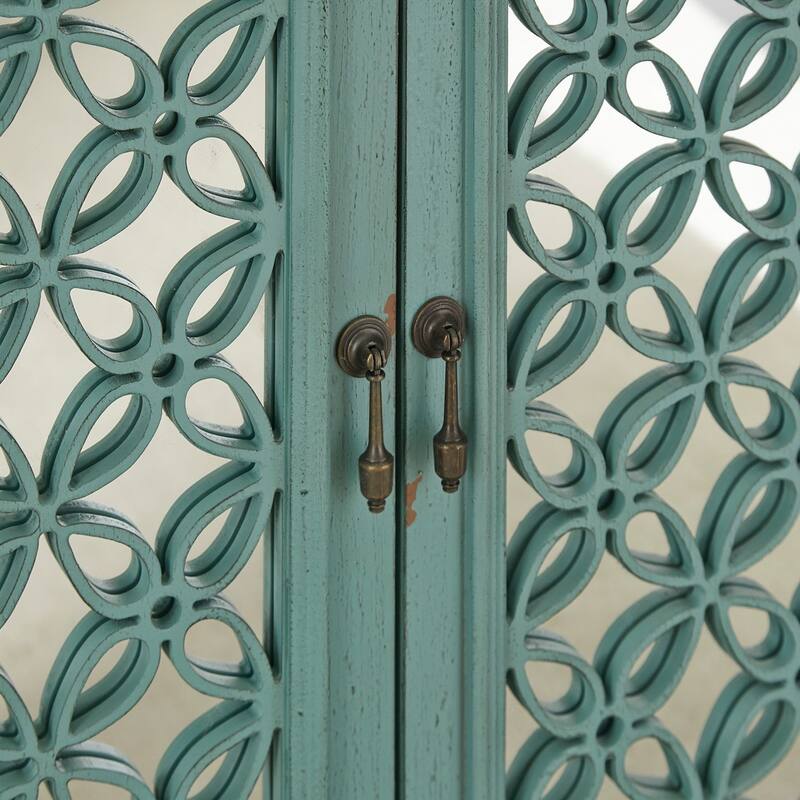 Kensington Turquoise W/ Worn Wood Tone Top 2 Door Accent Cabinet