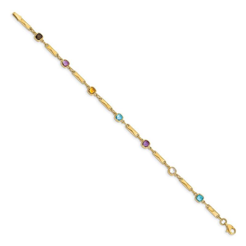 Curata 14k Yellow Gold Polished Fancy Multi Gemstone Fancy Link Bracelet