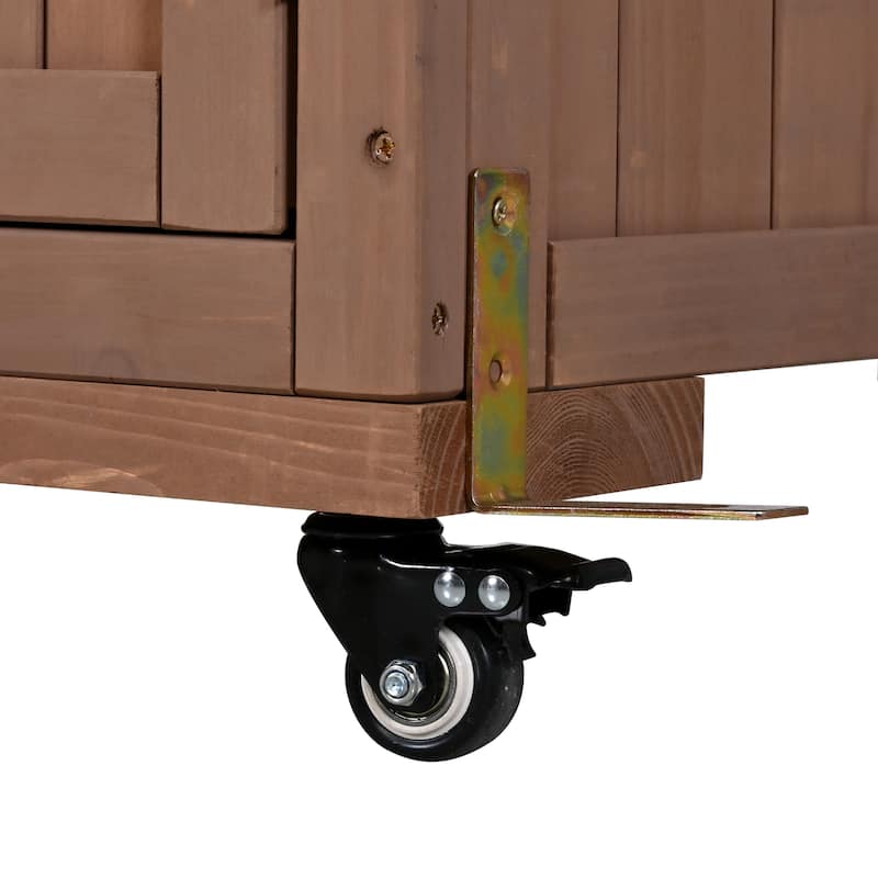 60" Rolling Outdoor Kitchen Island with Stainless Steel Top, Wood BBQ Prep Cart with Wine Rack & Drawers