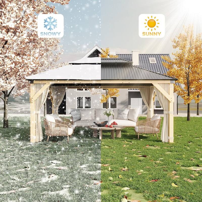 12'x16' Wood Hardtop Gazebo for Patio, Deck, Backyard, Lawn, and Garden - 12X16 Ft