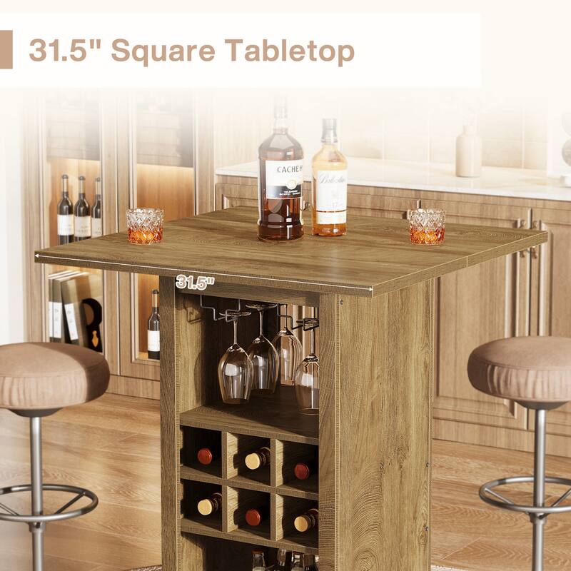 4-Tier Square Bar Table, 31.5-Inch Wood Counter Height Home Bar Unit