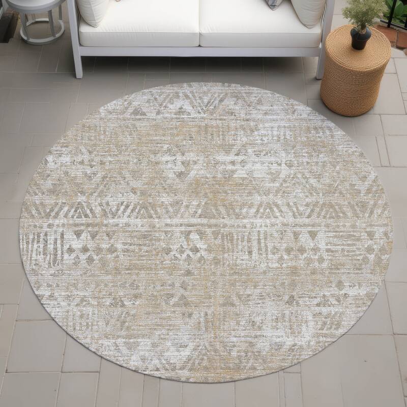 Machine Washable Indoor/ Outdoor Global Jara Chantille Rug - Ivory - 8' x 8'