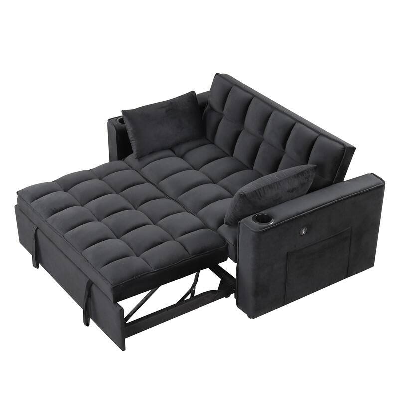 4-1 Multi-Functional Sofa Bed, 55.3" Sleeper Sofa Bed with Cup Holder & USB Port, Convertible Sleeper Couch Bed for Living Room