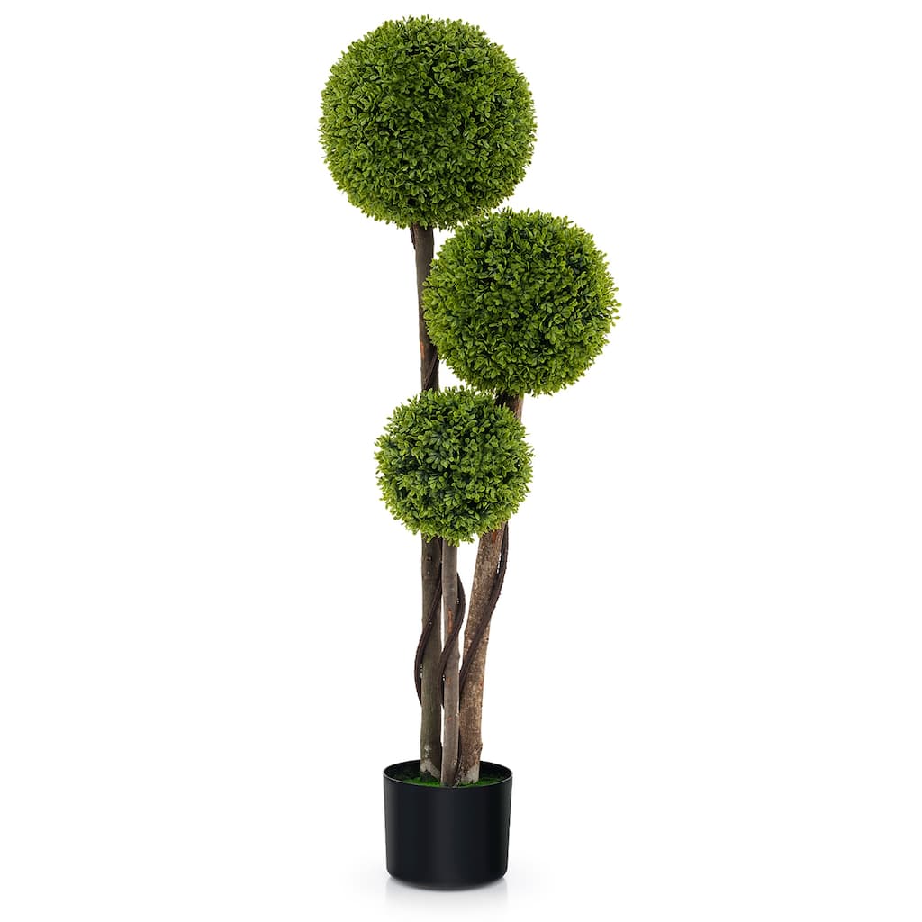 Gymax 4 FT Artificial Boxwood Topiary Ball Tree w/ Triple Ball Faux