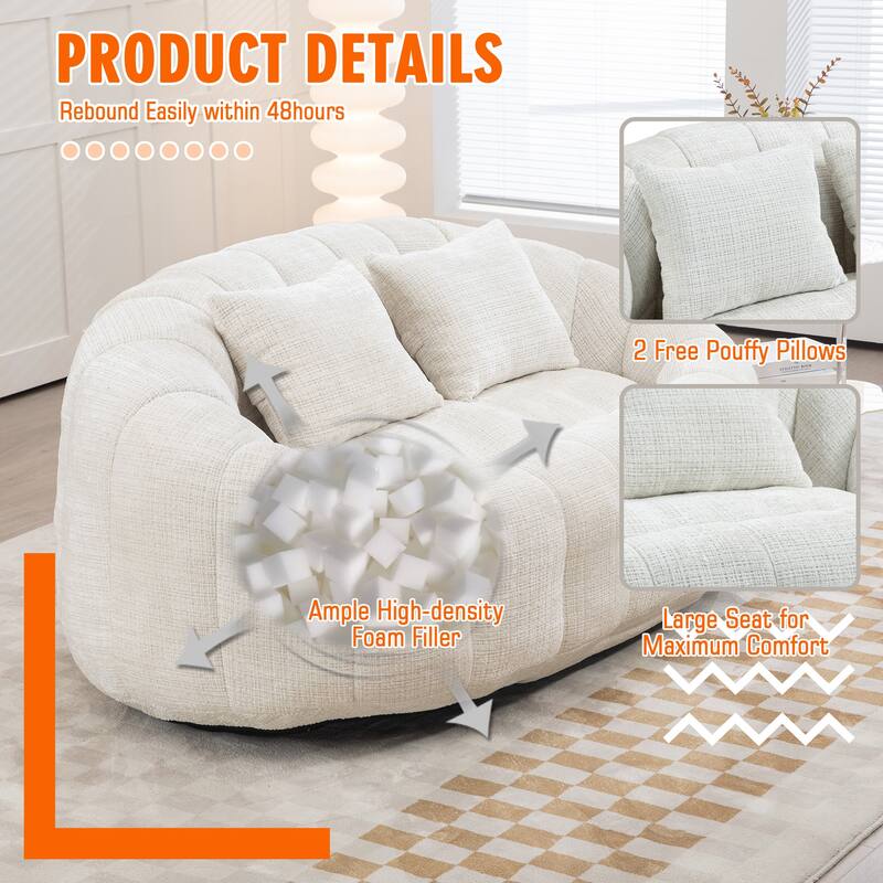 HOMEFUN Chenille Upholstered Durable Comfort Lounger High Back Bean Bag Loveseat Sofa