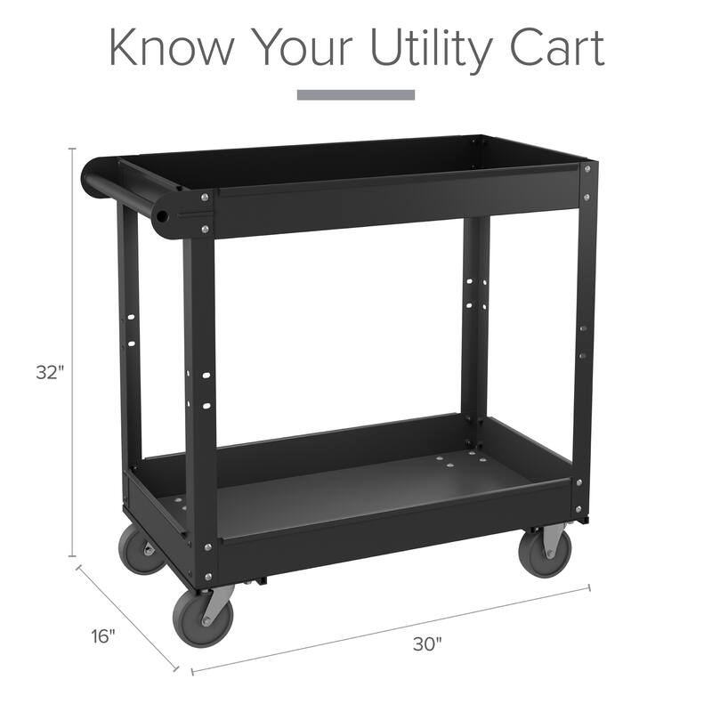 Hirsh 2-Tier Metal Utility Cart Storage Service Tool Trolley, Holds up to 400 lb, 30 x 16, Black - 6.100 X 18.500 X 33.070