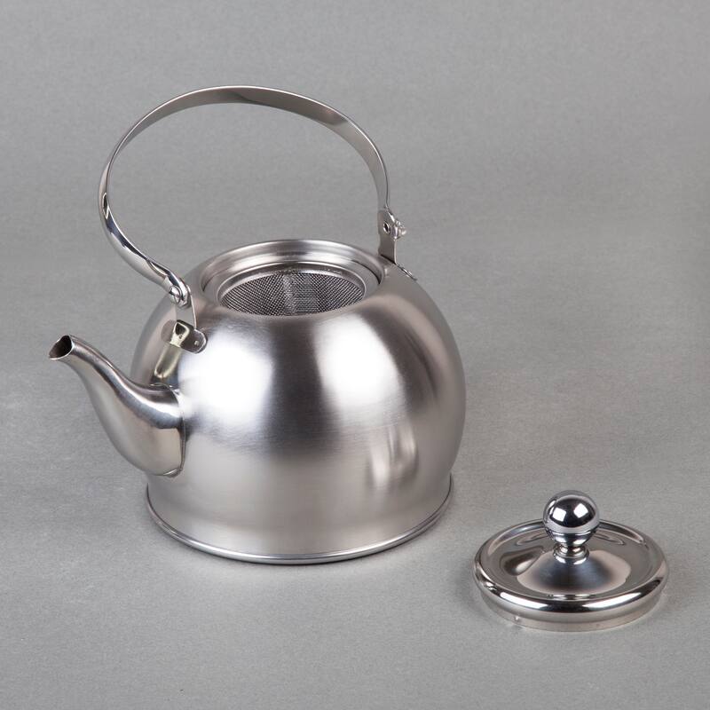 Creative Home Royal-Tea 1.0 Quart Stainless Steel Tea Kettle with with Removable Infuser Basket and Folding Handle