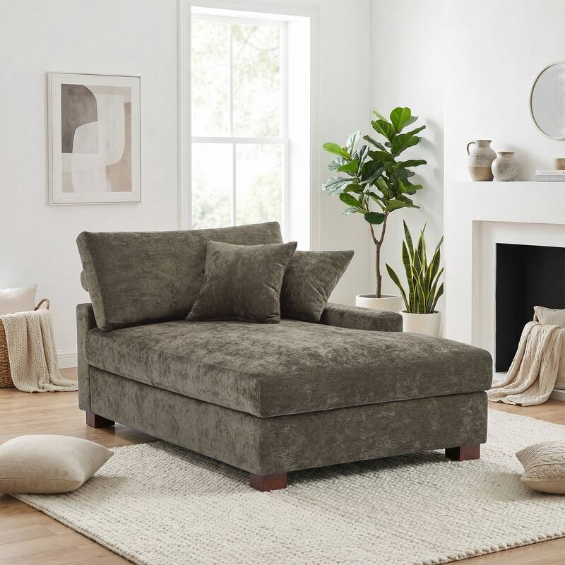 Oversized Chenille Modular Chaise Lounge With Deep Seat