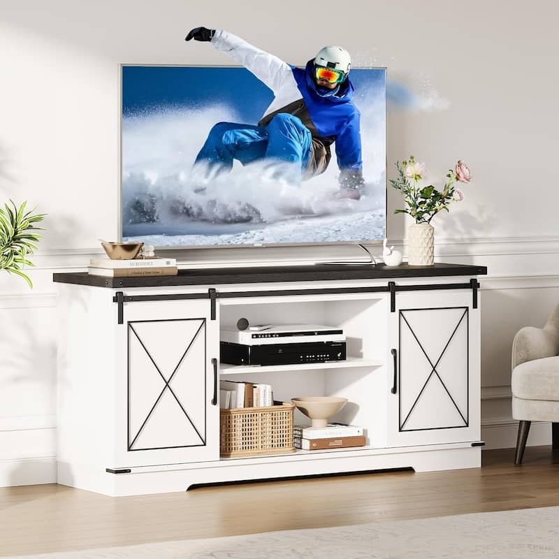 Modern Farmhouse TV Stand and Entertainment Center for TV Up to 65 Inches - N/A - White