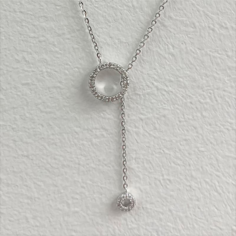 Joelle Collection Diamond Circle Drop Necklace 14K Gold Adjustable to 16-inch -18-inch Diamond Necklace