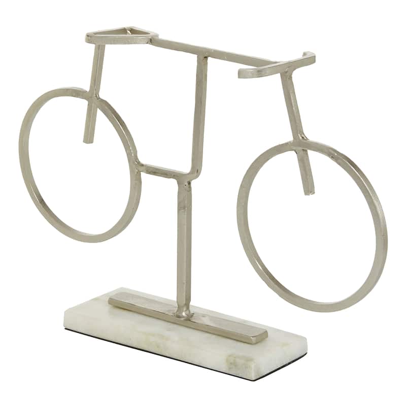 Metal Bike Sculpture with Marble Base - Silver - Roche River Decor - 3"W x 13"L x 9"H