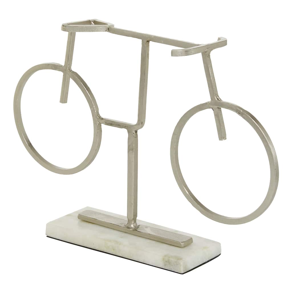 Metal Bike Sculpture with Marble Base - Silver - Roche River Decor - 3"W x 13"L x 9"H