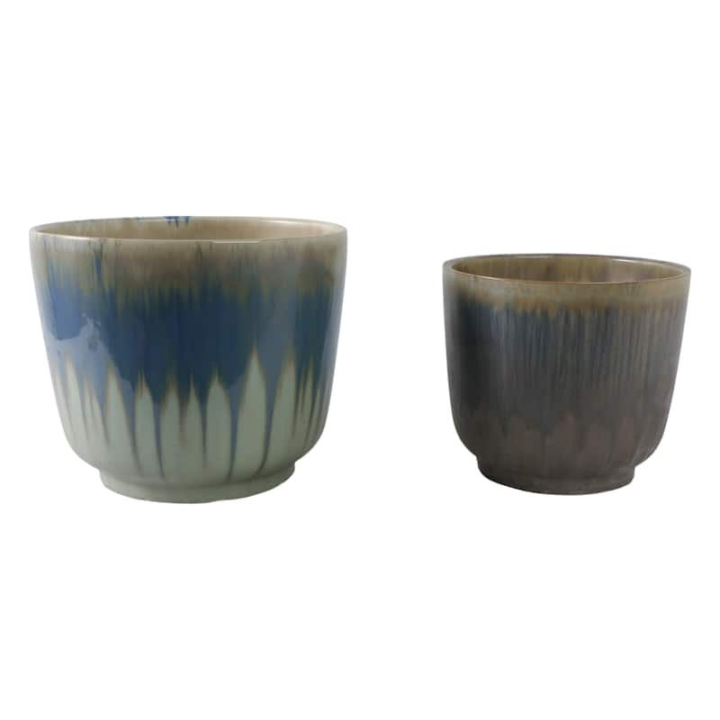 Ceramic Stone Planter Pots with Drainage Holes and Glossy Glazed Finish