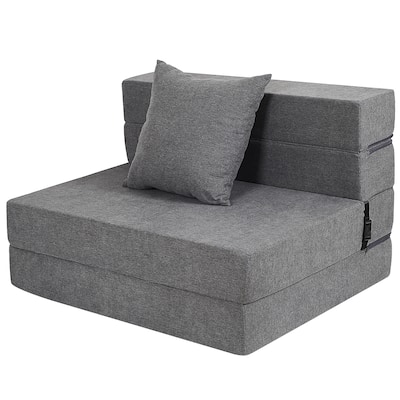 Futon Sofa Bed, High-Density Memory Foam Sofa Bed with a Fluffy Pillow, Folding Floor Couch Guest Bed, Dark Grey