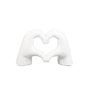 7.5"L White Ceramic Heart Hand,Gloss White