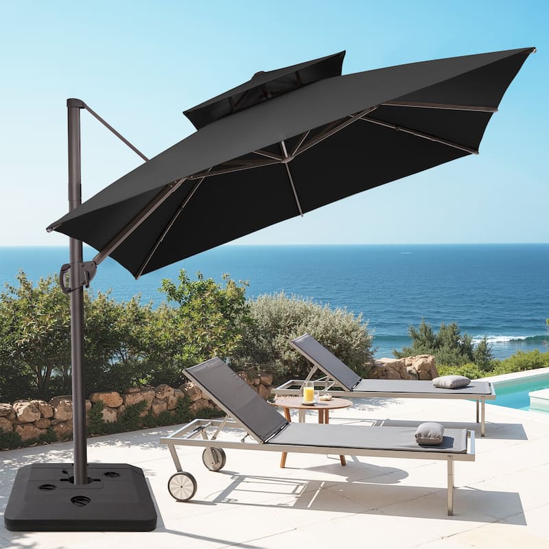 Crestlive Products 10FT Square Patio Cantilever-Offset Umbrella with Base - Black