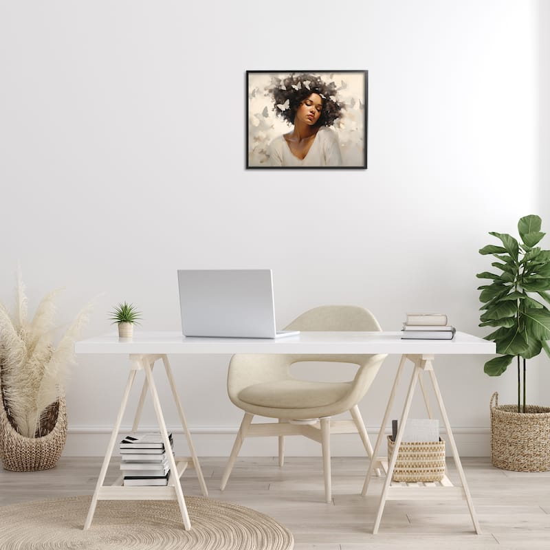 Stupell Woman with White Butterflies Framed Giclee Art Design By Arlington Prints