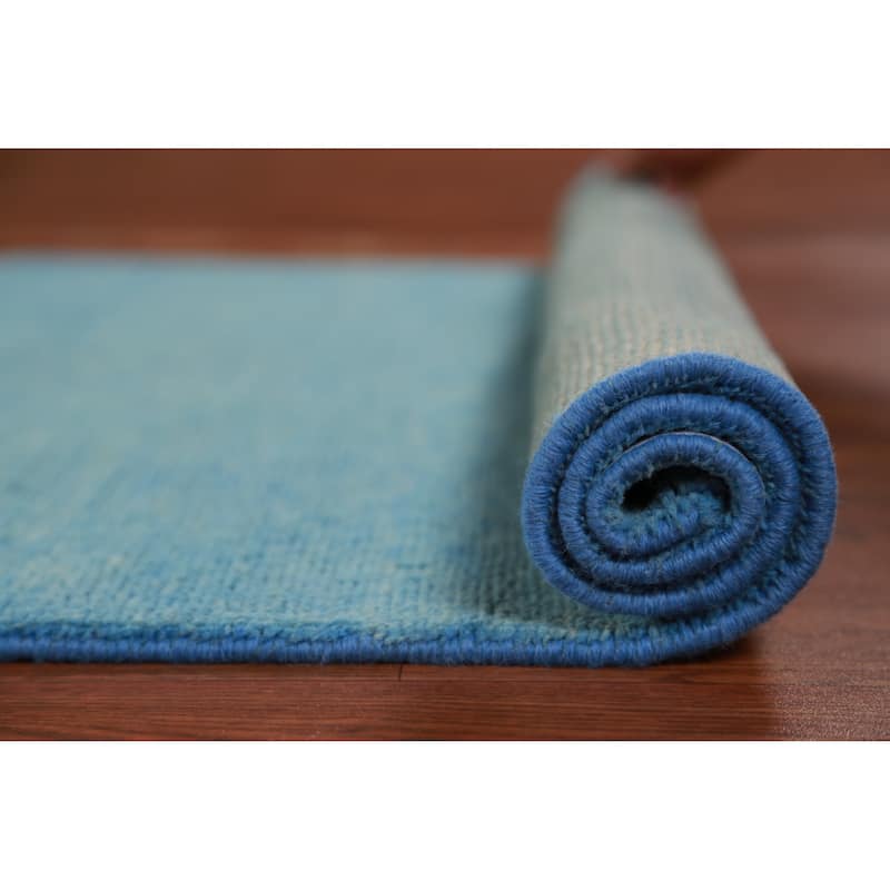 Hand Knotted Oriental 100% Wool Carpet Modern Solid Navy Blue & Blues Gabbeh Runner Rug - 9' 3'' X 3' 0''