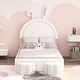 preview thumbnail 1 of 42, Velvet Upholstered Rabbit-Shape Princess Bed, Cute Platform Bed w2 Storage Stools & Headboard & Footboard for Kids
