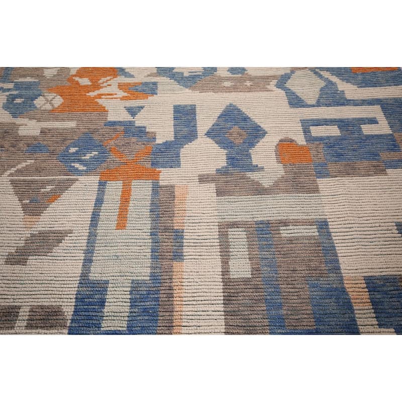 Contemporary Moroccan Abstract Area Rug Hand-Knotted Wool Carpet - 7'1"x 10'4"
