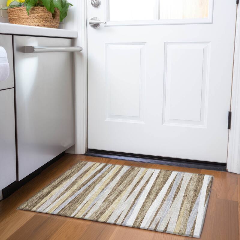 Premium Washable Super Soft Modern Stripes Mayfield Rug - Brown - 1'8" x 2'6"