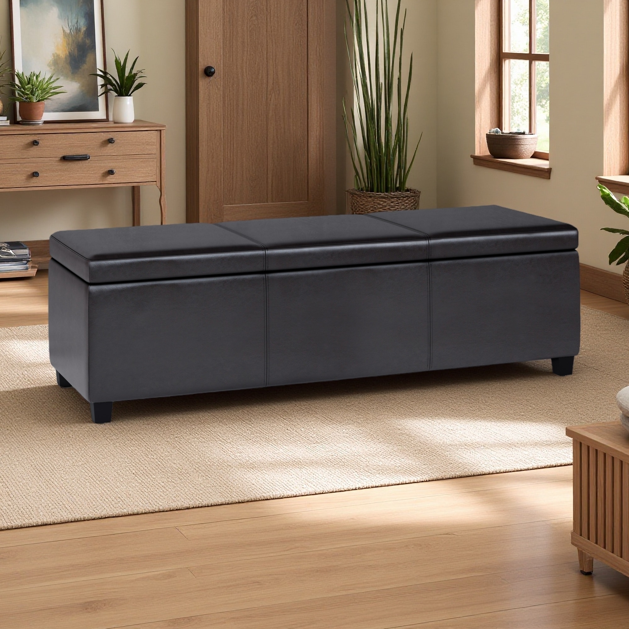 54"L Extra Large Storage Ottoman Bench Faux Leather, Large Interior Storage, Child Safety Hinge, Multi-Functional Design