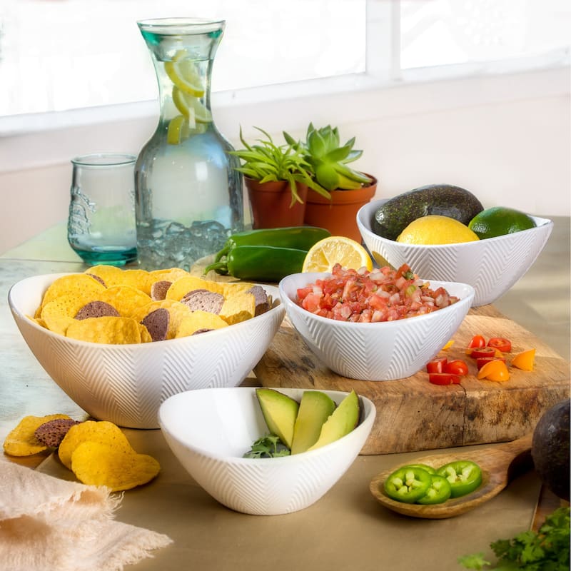 Euro Ceramica Highlands White Porcelain 3 Piece / 4 Piece Serving Bowl Set