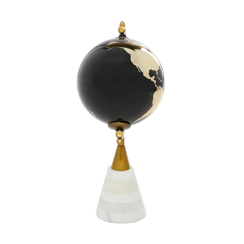 Ceramic Globe with Marble Base - Gold - Roche River Decor - 5"W x 5"L x 11"H
