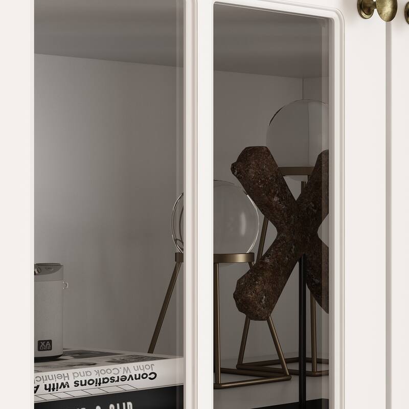78.7"H Combo Glass Doors Display Cabinet Wooden Bookshelf Organizer