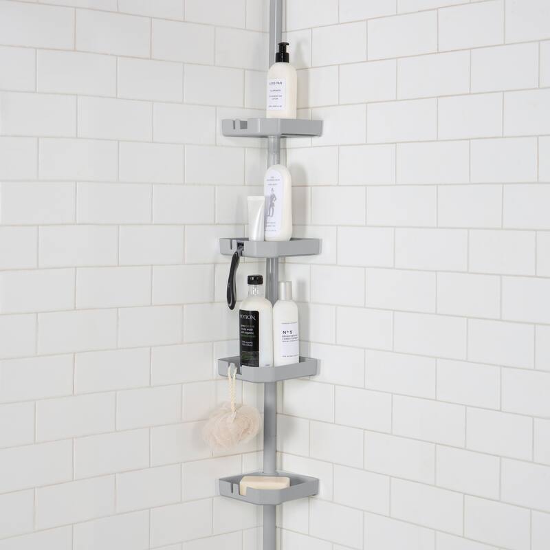 Bath Bliss 4 Tier Tension Corner Shower Organizer Caddy - 5.91" x 5.91" x 48"-101" - Grey